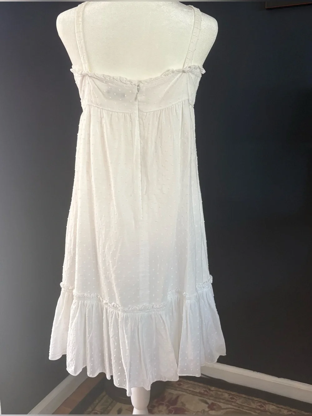 J.Crew White Swiss Dot Ruffle Hem Sundress Adjustable Button Slit Straps Medium